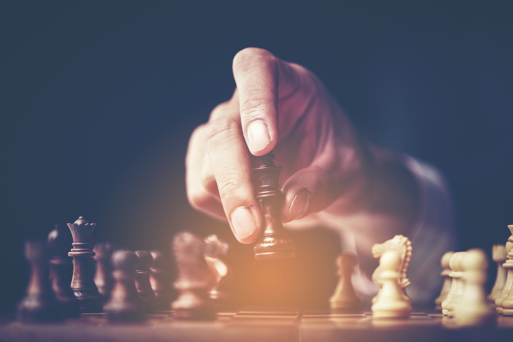 business success concept with chess, vintage filter image background